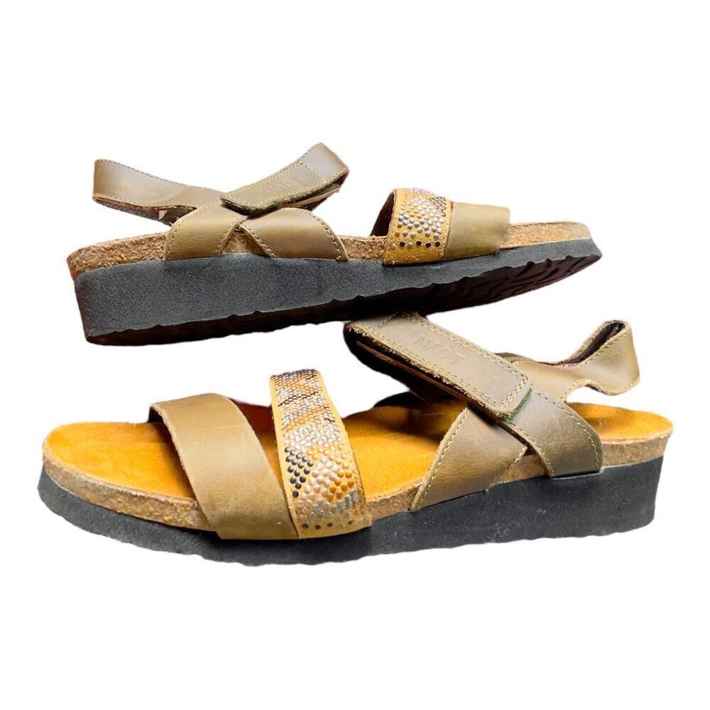 NAOT Gwyneth Pine Aztec Multi-color Embellished Leather Suede Velcro Ankle Strap
